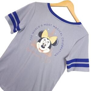 Walt Disney World 50th Anniversary Minnie Mouse Castle V-Neck T-Shirt Medium